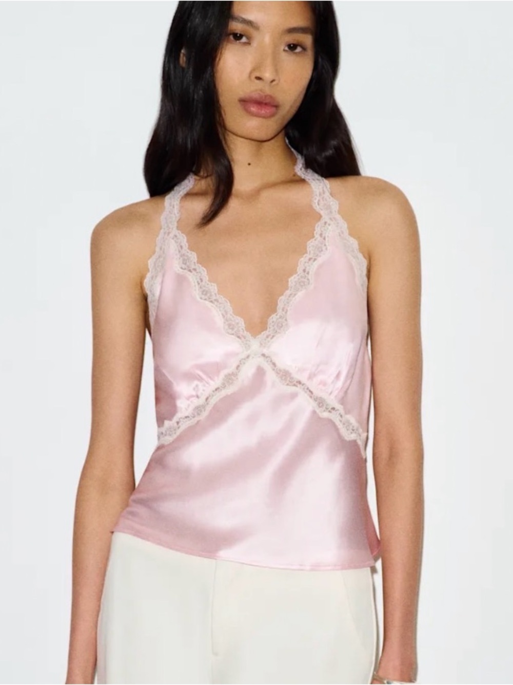 Monica Silk Lace Trim Cami Top - Pink